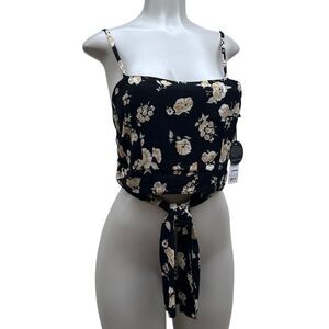 New Amuse Society Women's Crop Top XS "Only You" Black Floral Self Tie New W/Tag